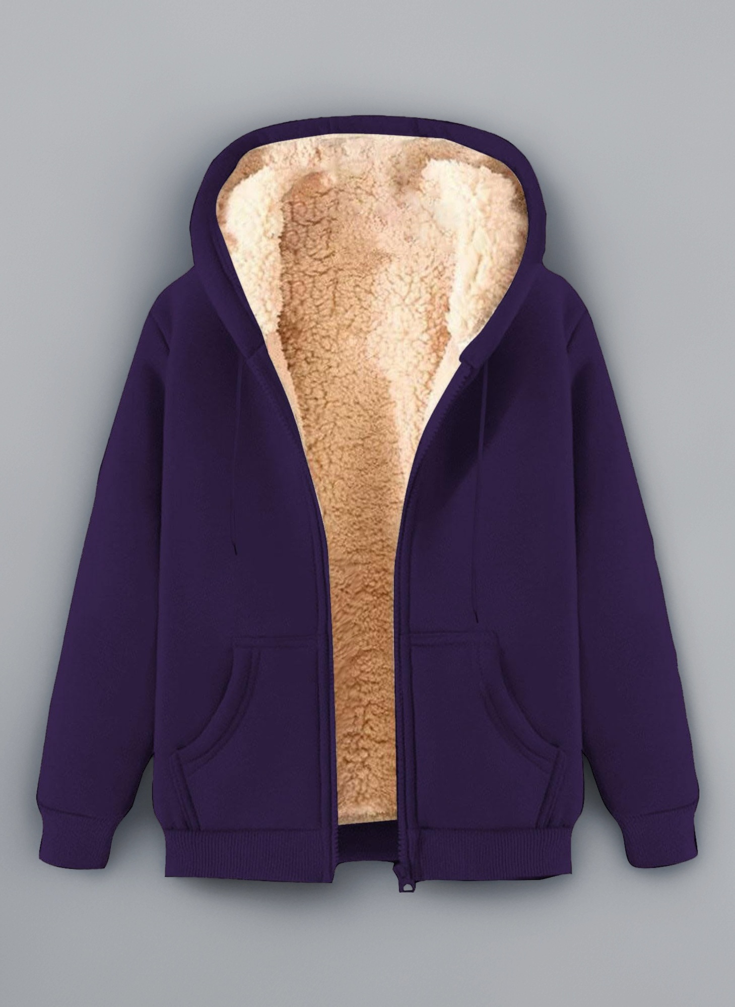 KUIH Women's Teddy Fleece Hoodie Winter Coat Sherpa Lined Jacket Full Zip Hoodie Teddy Bear Coats Ladies Fleece Tops Sweater Outwear Winter Clothes