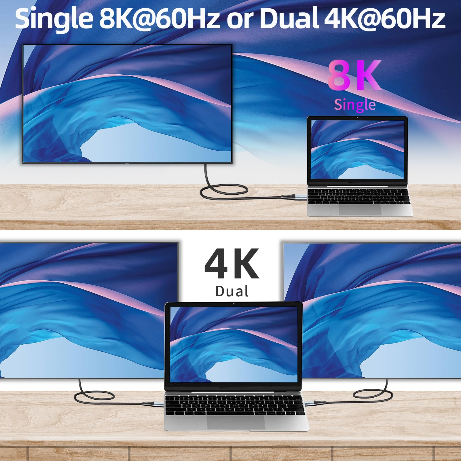 Câble 240 W pour Thunderbolt 4 de 3 m, prend en charge 8K @ 60 Hz, 4K @ 144 Hz 40 Gbit/s/240 W PD pour iPhone 16/15, USB4, Thunderbolt 3, MacBook Pro, station d'accueil, eGPU, SSD, Surface