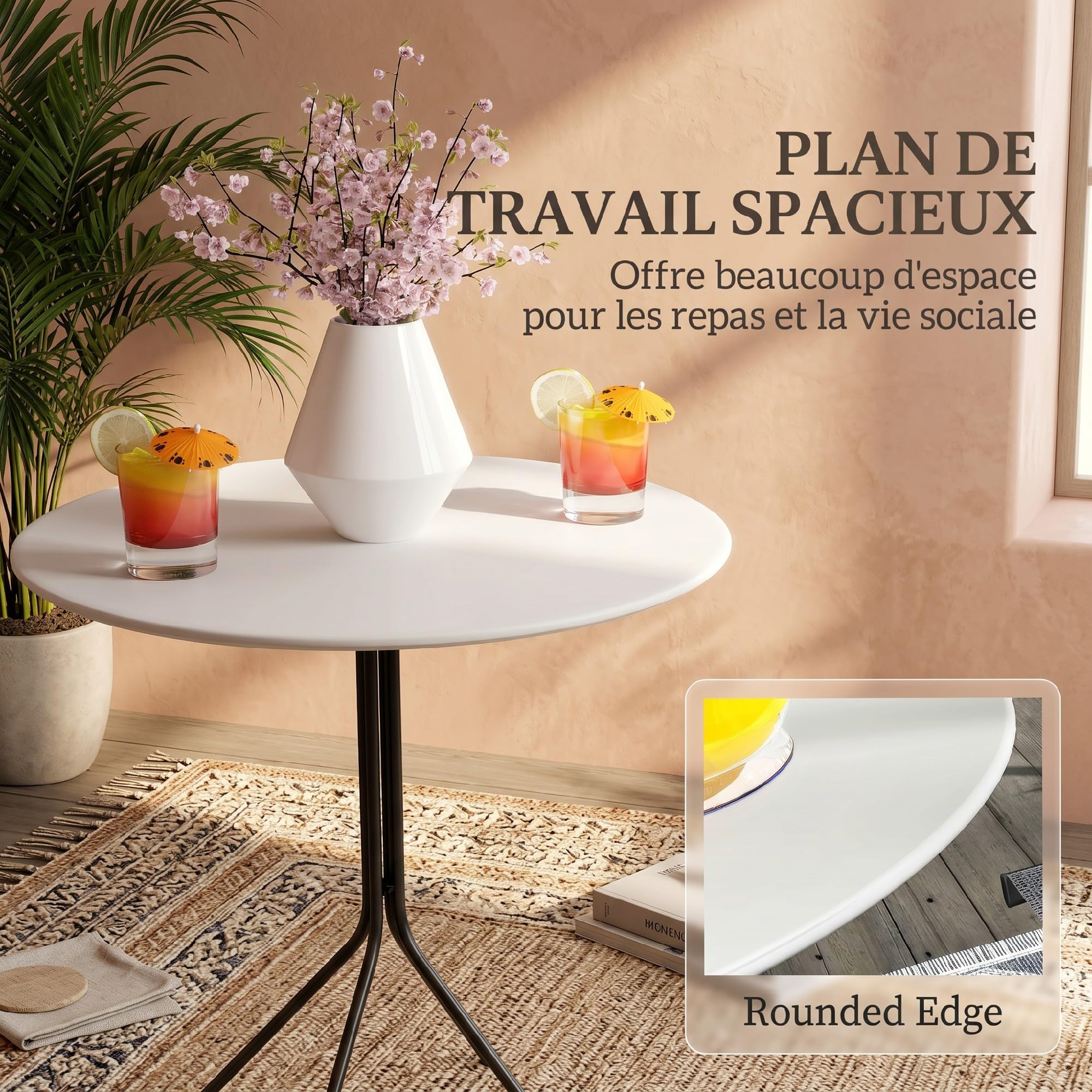 Outsunny Table de Jardin Ronde Ø 60 cm, Acier, Gris foncé