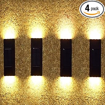 Solar Wall and Fence Post Lights - Decorative Waterproof LED Garden Lights for Outdoor, Deck, Front Door, Stairs, Yard - 4 Pack (Warm White)
