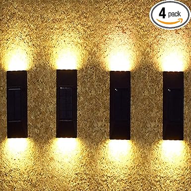 Solar Wall and Fence Post Lights - Decorative Waterproof LED Garden Lights for Outdoor, Deck, Front Door, Stairs, Yard - 4 Pack (Warm White)