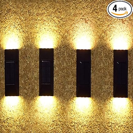Solar Wall and Fence Post Lights - Decorative Waterproof LED Garden Lights for Outdoor, Deck, Front Door, Stairs, Yard - 4 Pack (Warm White)