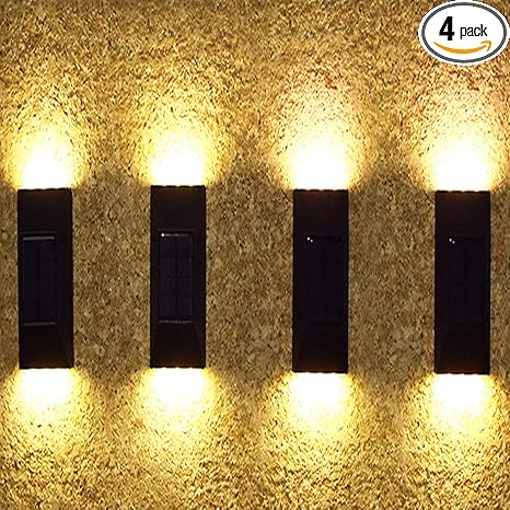 Solar Wall and Fence Post Lights - Decorative Waterproof LED Garden Lights for Outdoor, Deck, Front Door, Stairs, Yard - 4 Pack (Warm White)