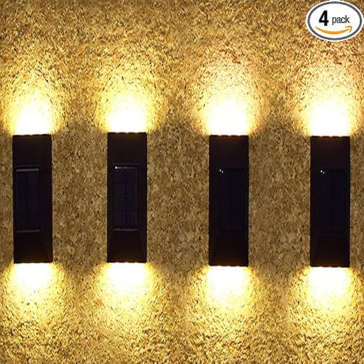 Solar Wall and Fence Post Lights - Decorative Waterproof LED Garden Lights for Outdoor, Deck, Front Door, Stairs, Yard - 4 Pack (Warm White)