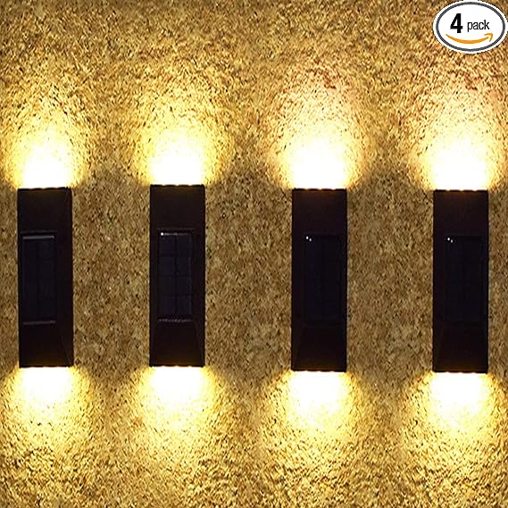 Solar Wall and Fence Post Lights - Decorative Waterproof LED Garden Lights for Outdoor, Deck, Front Door, Stairs, Yard - 4 Pack (Warm White)