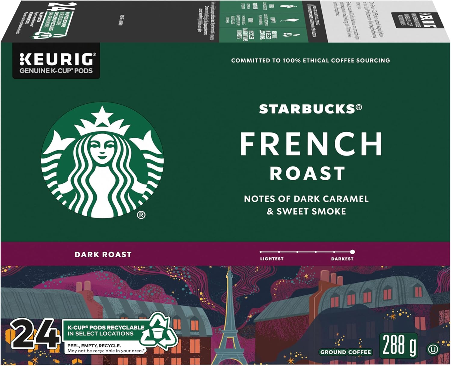 STARBUCKS French Roast Dark Roast Ground Coffee K-Cup Pods Box, 288 g