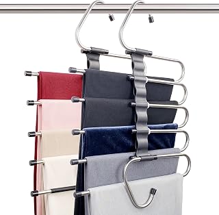 Feerahozer Magic Space Saving Pants Hangers 2 Pack - Multifunctional Closet Organizer for Trousers Scarves Slacks with 10 Clips
