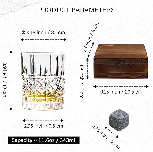 Miniatura 9 de binsakao Juego de 2 vasos de whisky con piedras de whisky de cristal con piedras de borbón escalofriantes y caja de madera, para hombres, papá,