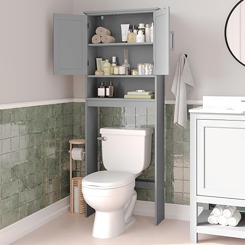 Miniatura 6 de Taylor & Logan Vivien - Juego de 1 mueble moderno para colocar sobre el inodoro con estantería fija y ajustable y puertas de cierre magnético doble,