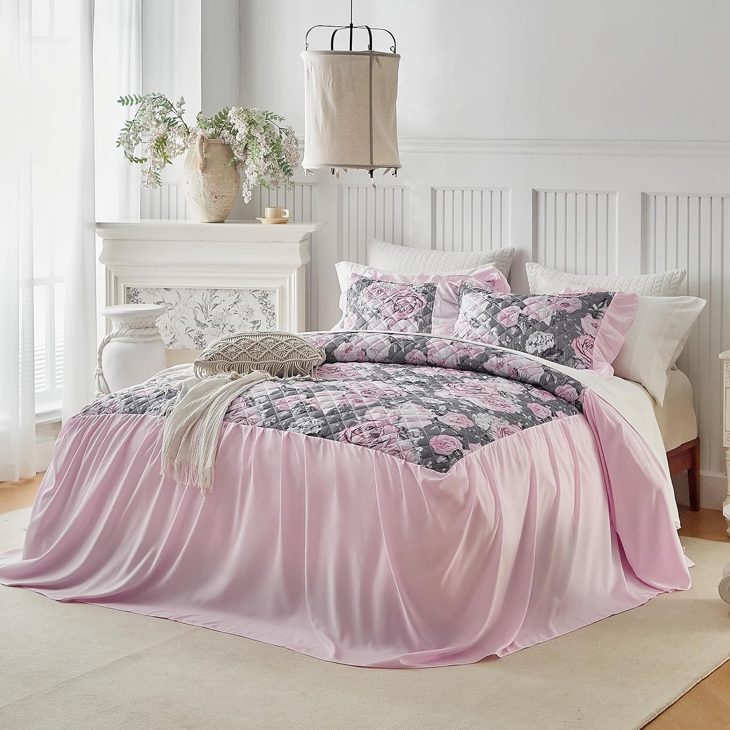 Amazon.com: Ruffle Skirt Bedspread Set Floral Style - 30