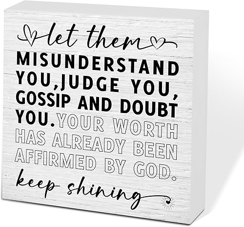 Miniatura 12 de Letrero de caja de madera Let Them de 5 x 5 pulgadas, letrero de escritorio estilo granja Boss Lady decoración de cubículo de oficina, accesorios