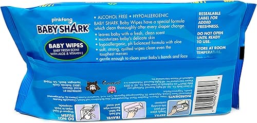 Miniatura 4 de Baby Shark - Toallitas para bebés de 60 unidades con aloe y vitamina E, paquete de 24