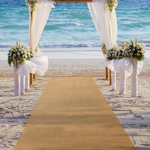 Miniatura 2 de Tudomro Camino de arpillera natural extra largo de 40 pulgadas x 50 pies para pasillo de boda de yute al aire libre para ceremonia de boda, alfombra