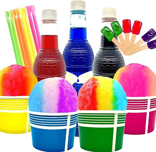 Concession Essentials Kit de cono de nieve de 96 onzas, kit de 140 piezas de cono de nieve multicolor, incluye (3) 32 onzas, 40 tazas (12 onzas), 50
