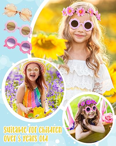 Vista 5 de CHENGU Juego de diademas de lentes de sol con flores retro, decoraciones de fiesta hippie (estilo brillante, 32 piezas)