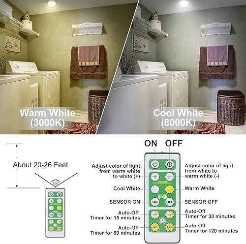 Miniatura 3 de Lámpara de techo LED a pilas, luz de techo inalámbrica con control remoto, sensor de movimiento, luz de techo de encendidoapagado, luz de ducha con