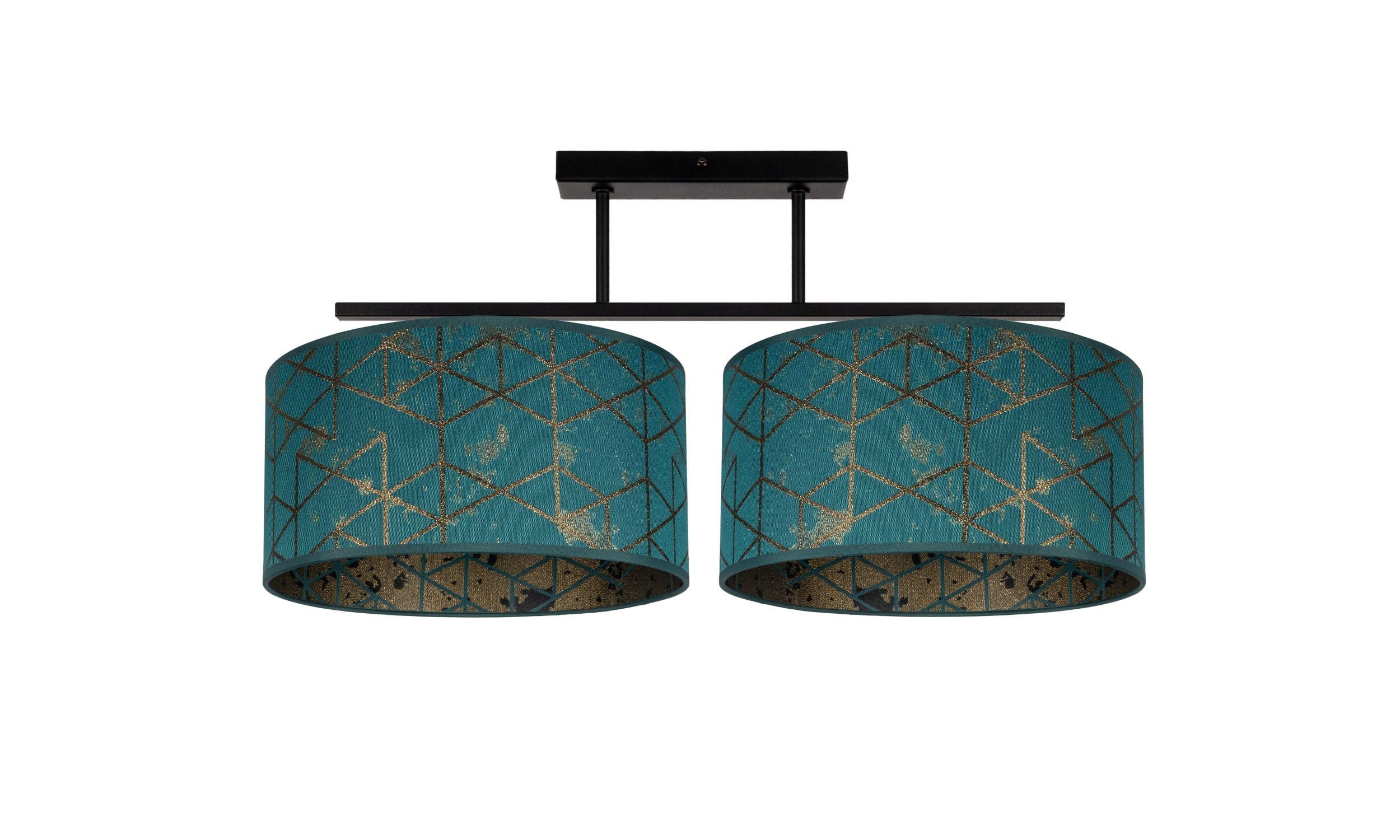 Licht-Erlebnisse Deckenlampe Stoffschirm Metall Grün Wohnzimmer Schlafzimmer Flur lang 70 cm E27 blendarm mit Muster wohnlich gemütliche Deckenleuchte Esszimmer BIRNO