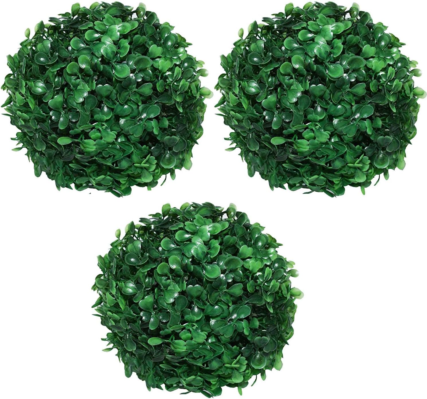 FourwallsPVC Plastic Artificial Eucalyptus Boxwood Topiary Grass Ball (18 cm Total Diameter, Green, Set of 3)