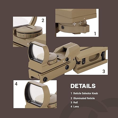 Miniatura 15 de ESSLNB Visión refleja de punto rojo y verde con 4 retículas y soportes de riel de 20/0.866 in, impermeable, a prueba de golpes, con 5 brillo