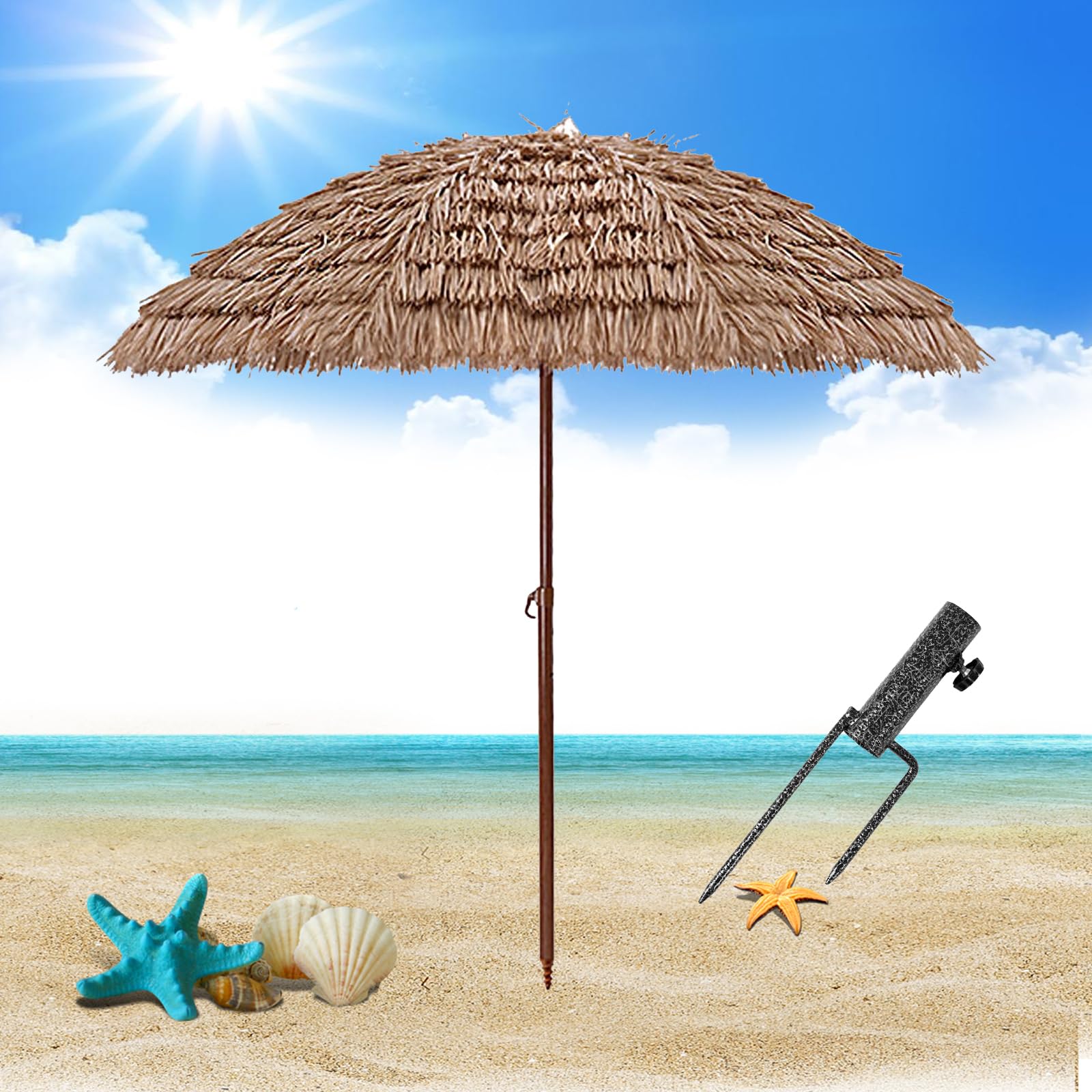Sombrilla de paja portátil para crear una sombra tropical en su patio o terraza