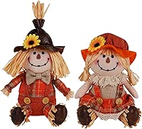 Juegoal 2 Pack Fall Tabletop Decorations Plush Scarecrows, Thanksgiving Harvest Handmade Doll, Autumn Shelf Sitters Figurine Gifts, Home Table Centerpieces Housewarming Present Holiday Decor, Shape A