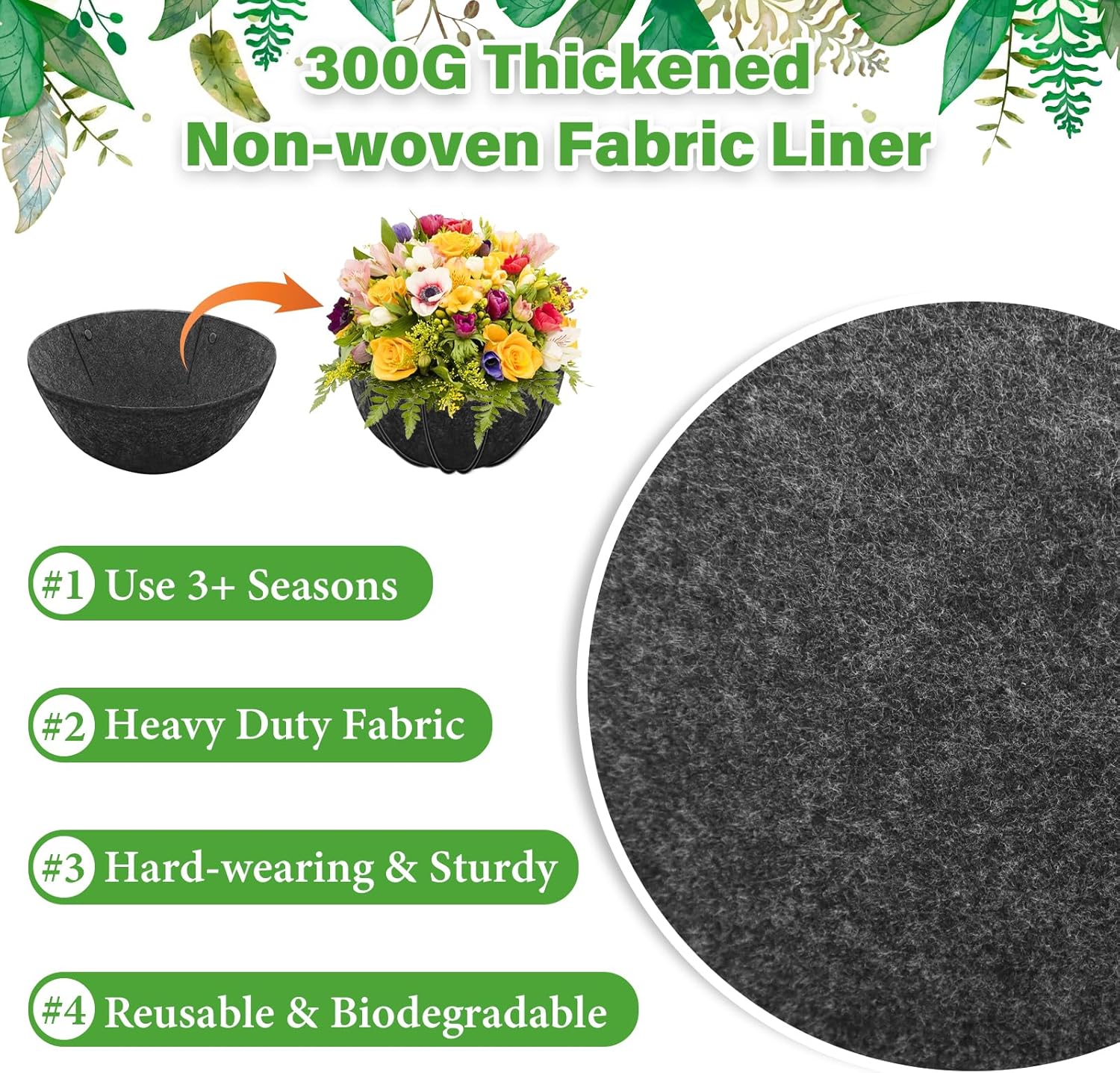 Riare 8 Pack 16 Inch Round Fabric Planter Basket Liner- Hanging Basket Liners Replacement Coco Fiber Liner Alternative for Hanging Basket Flowers (Prevent Birds from Nesting)