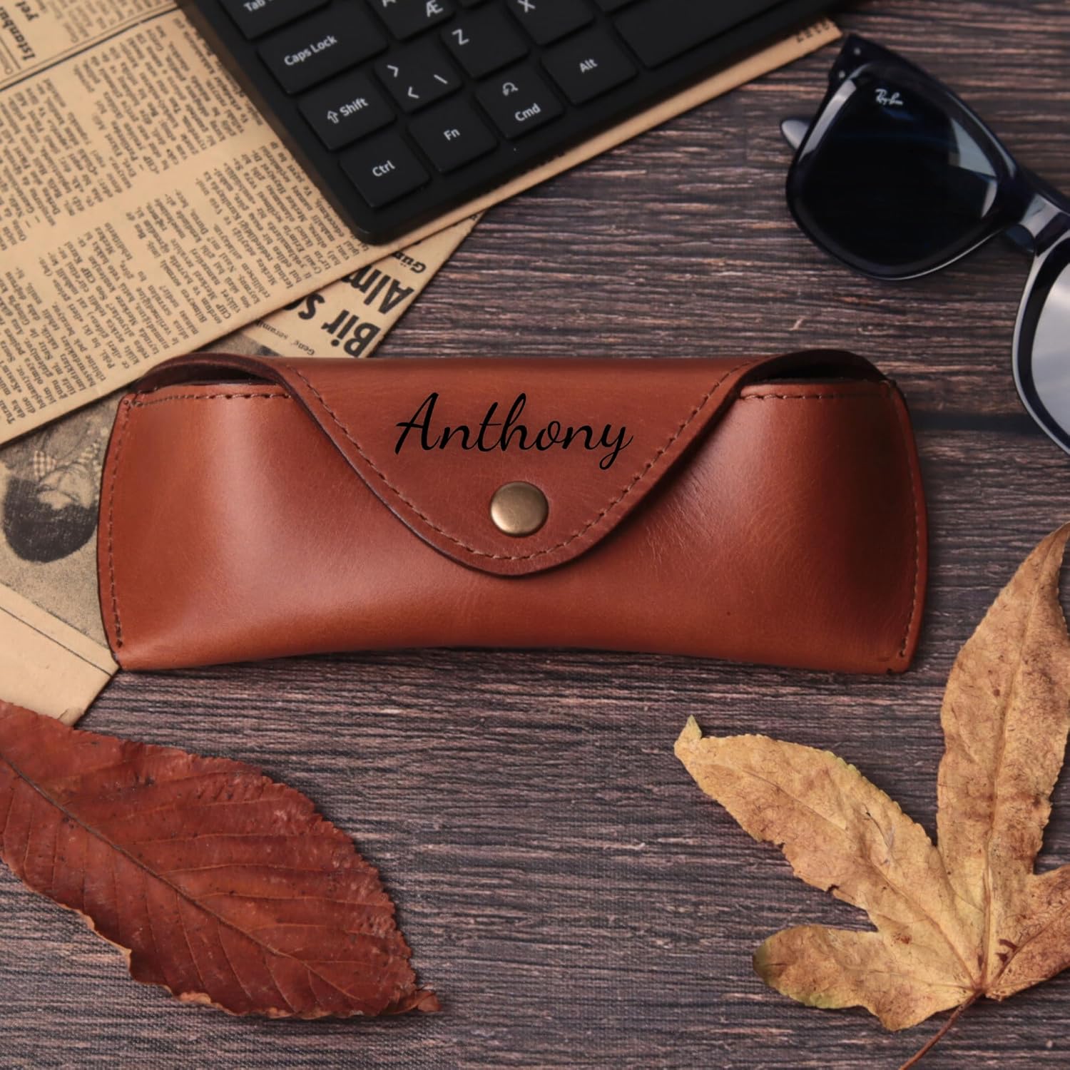Personalized Leather Eyeglass Case Premium Lightweight Eyeglass Case Men Women Sunglasses Cases-Camel