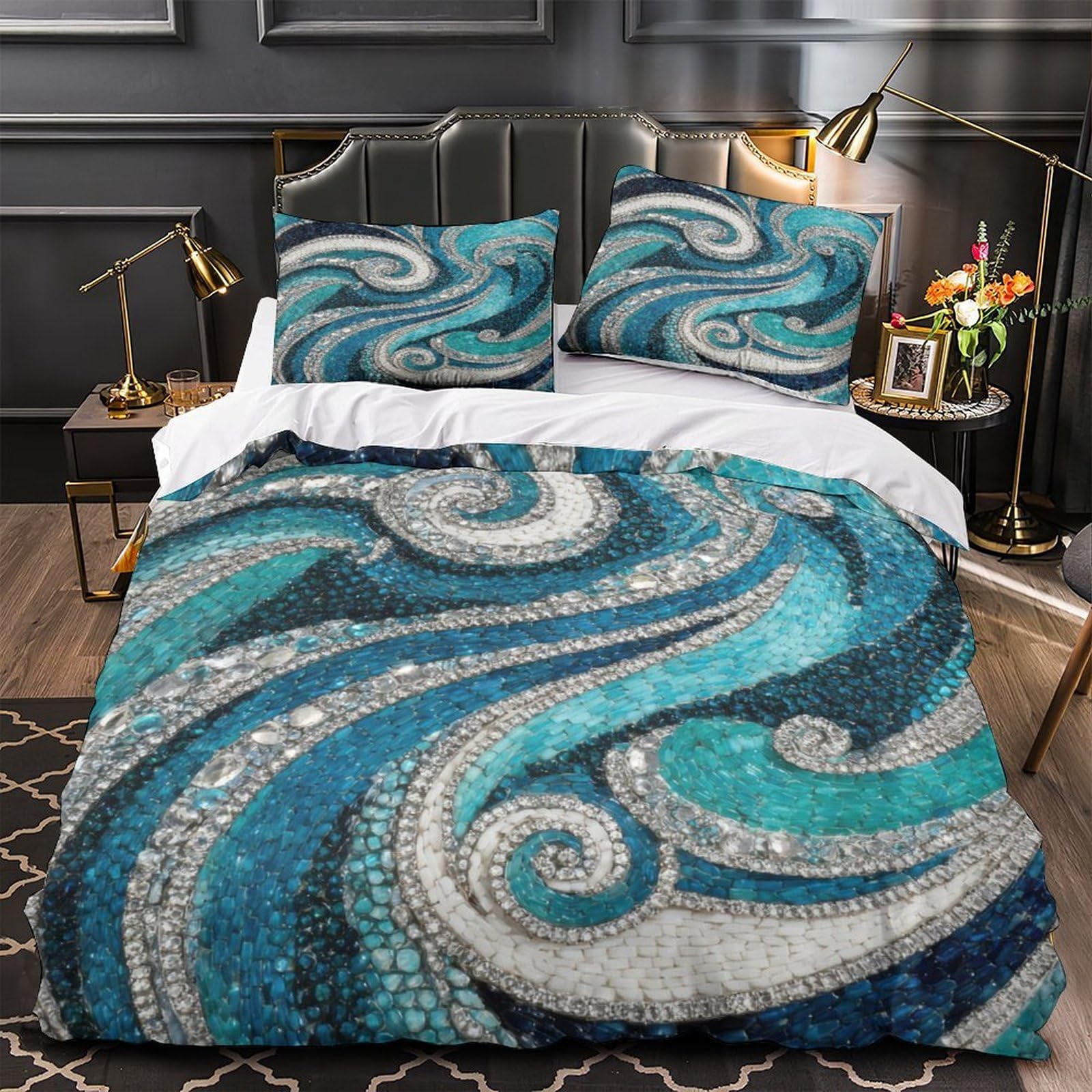 Housse de couette vagues super douce en microfibre résistante avec zip