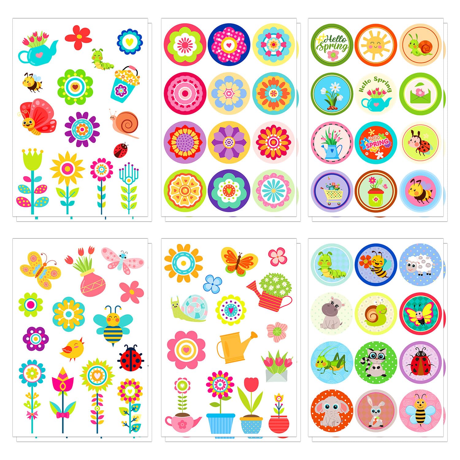 12 Hojas de Pegatinas Primavera, Lindas Pegatinas de Flores para Niños Pegatinas de Jardín Pegatinas de Naturaleza Animal para Botellas de Agua Portátiles Manualidades Sobres