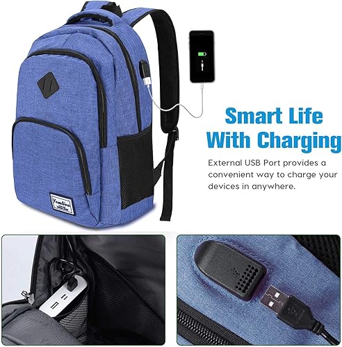Miniatura 2 de YAMTION Mochila para niños adolescentes, para el colegio y escuela secundaria, con puerto USB, color azul