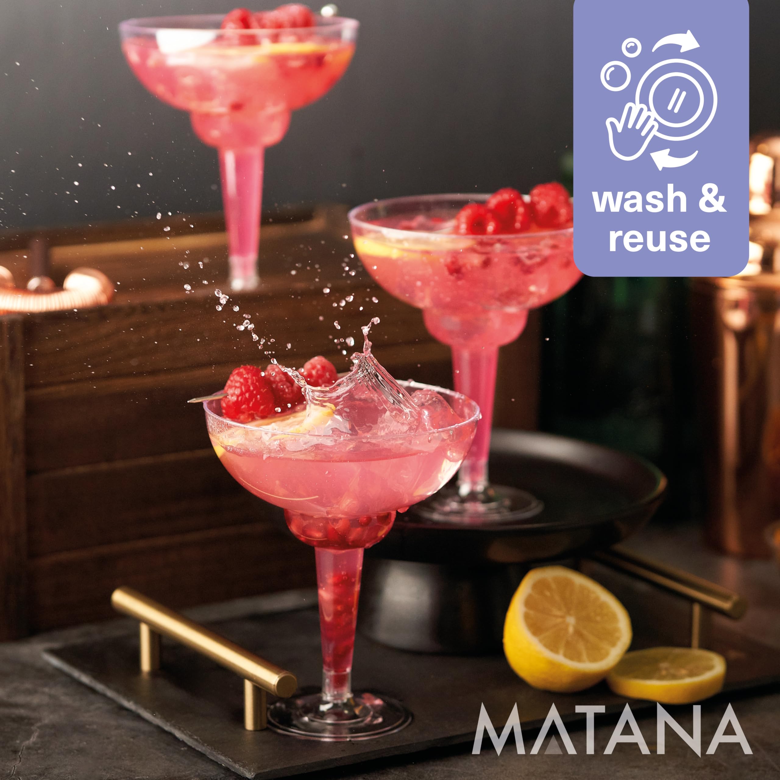 MATANA 30 Verres à Margarita Élégants en Plastique Transparent pour Cocktails et Desserts, 360ml - Verres à Cocktail Solides et Réutilisables pour Fêtes, Mariages, Anniversaires