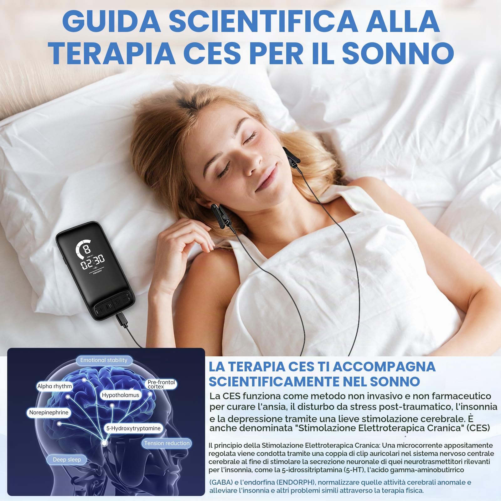 Dispositivo Avanzato per il sonno, Dispositivo di Stimolazione Del Nervo Vago con Clip per Orecchie, 3 Modalità 9 Marce, Impulsi a microcorrente CES, dispositivo per il sonno per adulti