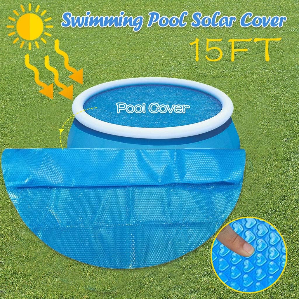 Solar Cover for 8/10/12/15ft Diameter Easy Set and Frame Pools Round Pool Cover Protector Foot Above Ground Blue Protection Swimming (15ft)