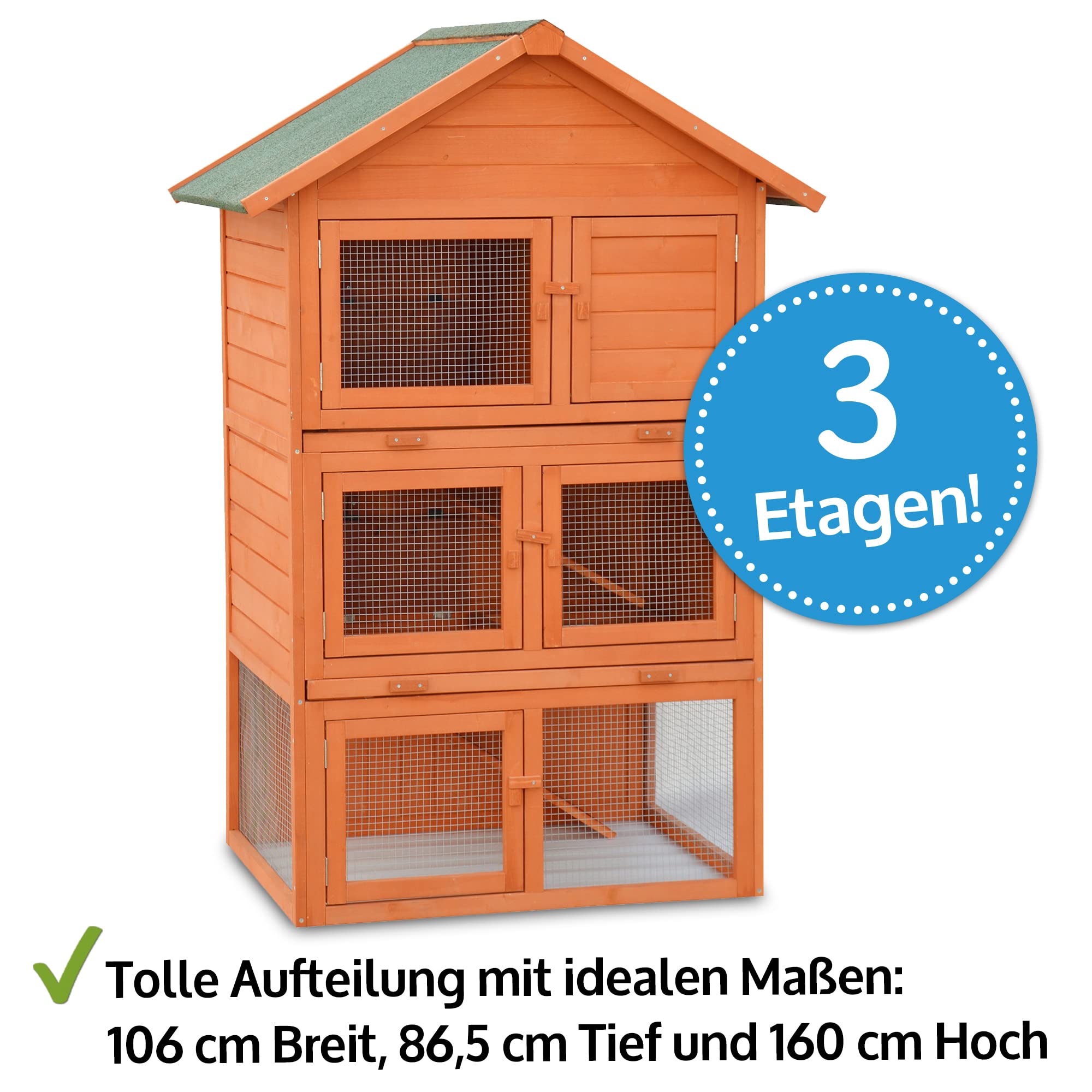 zooprinz Hasenstall Jumbo 3-stöckig – Kaninchenstall aus Vollholz