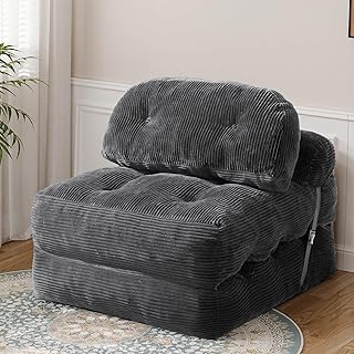 Folding Sofa Bed, Convertible Sleeper Chair with Back Support and Pillow Futon, Foldable Couch for Living Room/Guest Use/Home Office, Foldable Chair Bed for Adults, Dark Gray