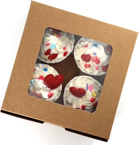 Miniatura 9 de MonYouGe Juego de 30 cajas para cupcakes a granel con ventana transparente para 4 cupcakes estándar, contenedor desechable de grado alimenticio