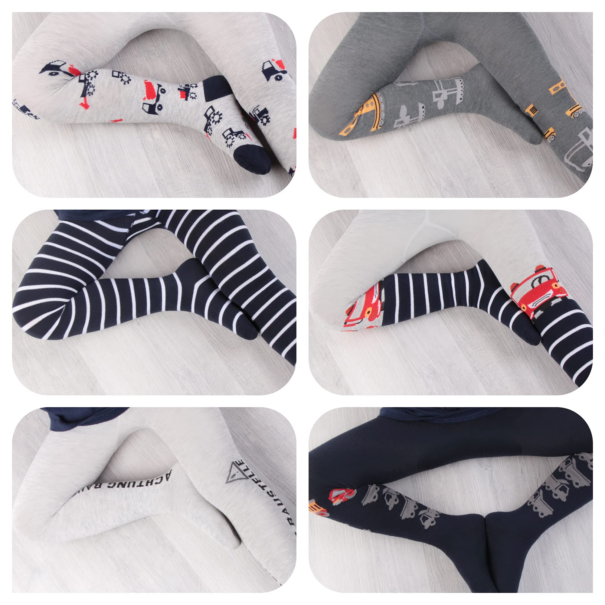 L&K-II 6er Collant per bambini ragazzi collant in maglia multicolore con righe e motivi dinosauri 2734