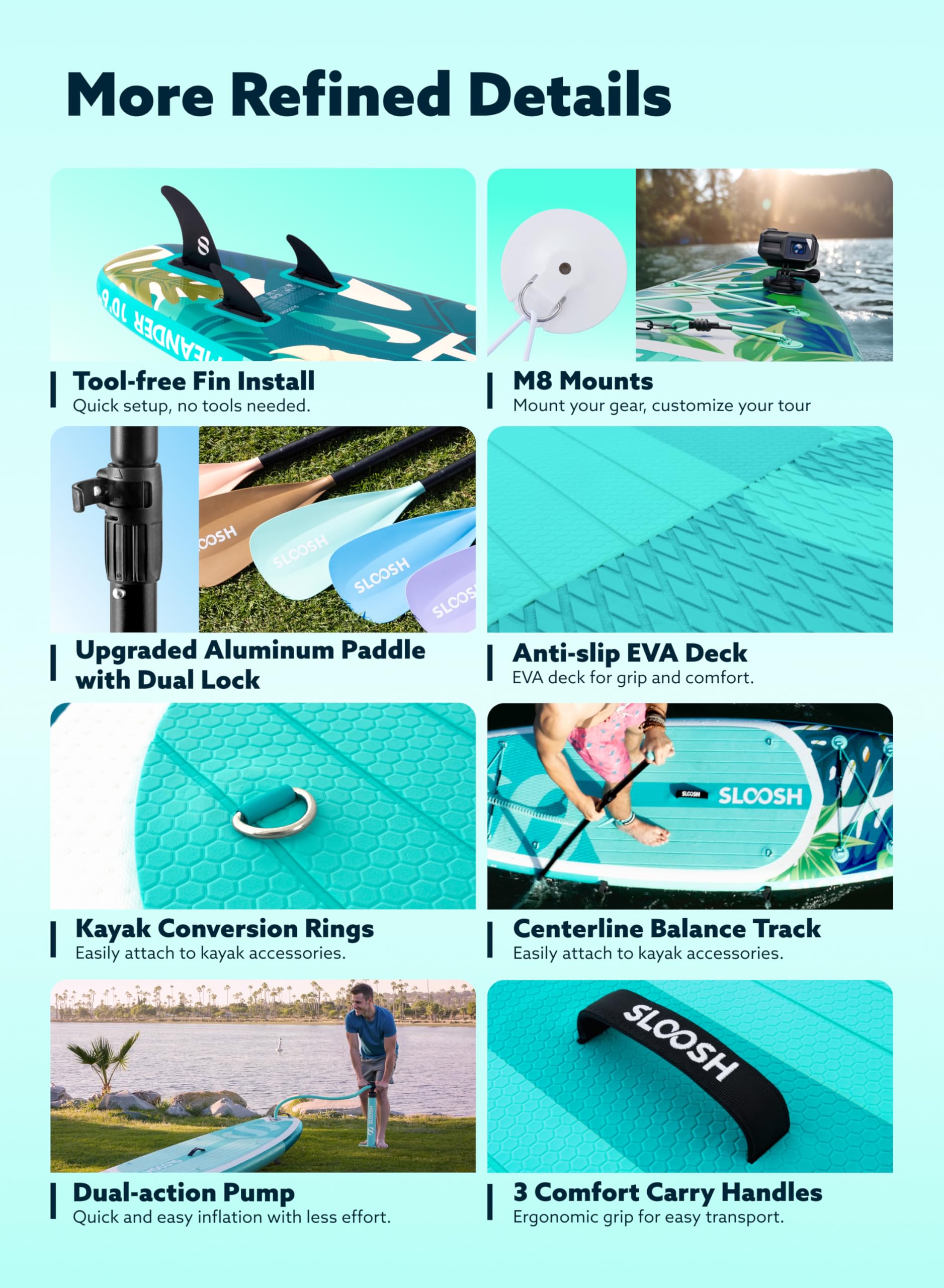 SLOOSH Aufblasbares Stand-Up-Paddle-Board,10'6" Paddleboard mit Premium-Zubehör,rutschfestes Eva-Deck,ultraleichte Tragetasche und Pumpe,Meander SUP für Jugendliche & Erwachsene