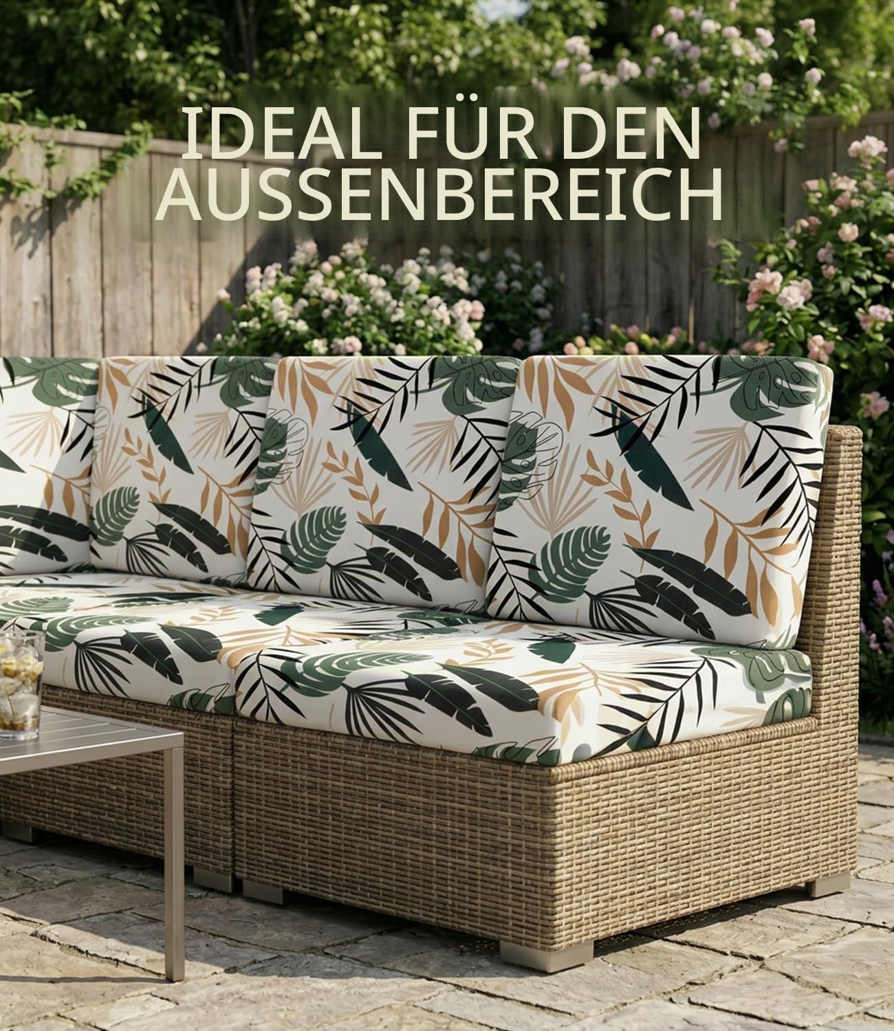 Hiseng Outdoor Sitzkissenbezug 8 Stück, Drucken Terrasse Gartenpolster Ersatzbezug, Stretch Sitzkissenbezug Sofa Kissenbezüge mit Gummiband für Terrassenmöbel, Gartenmöbel