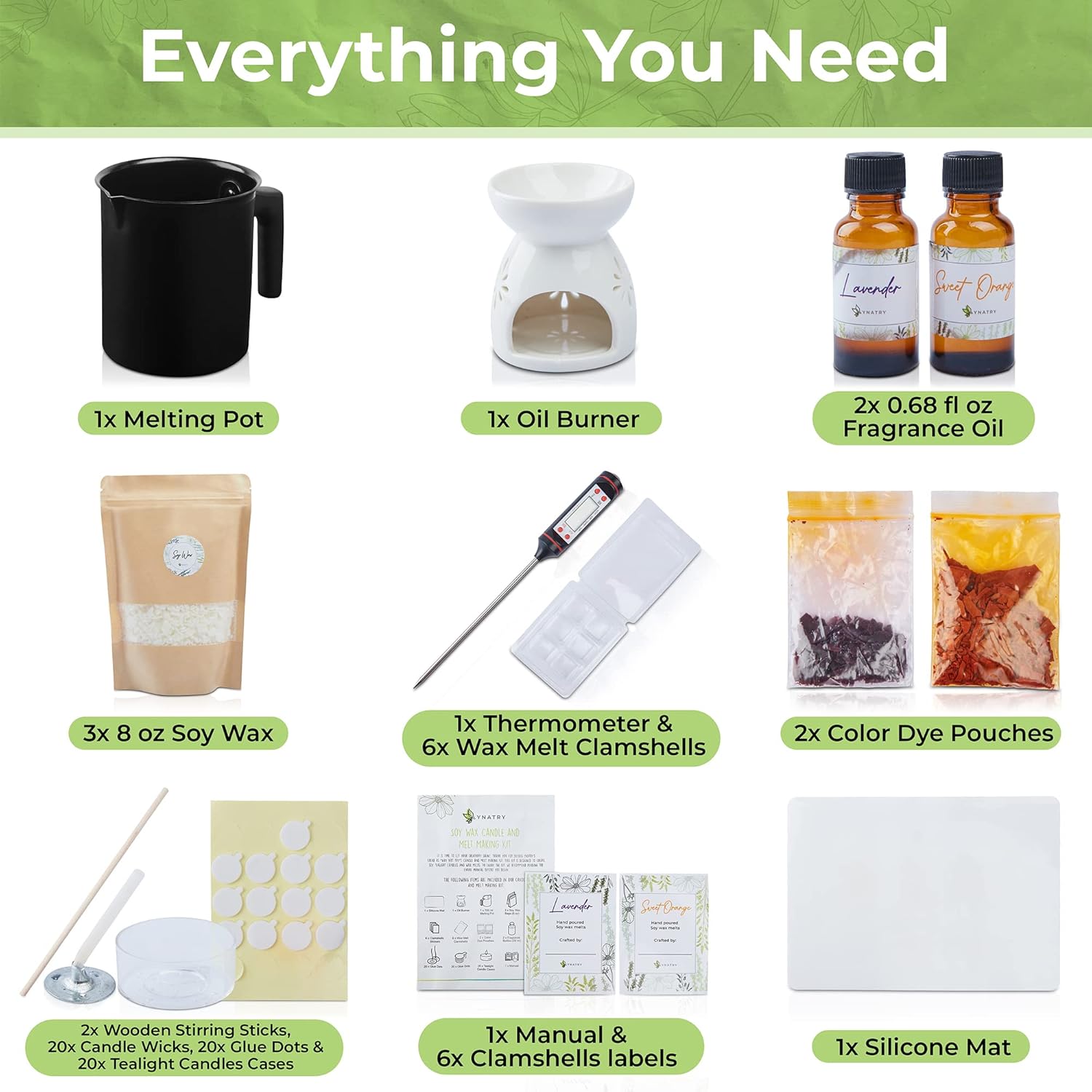YNATRY All-in-One DIY Soy Candle Kit for Beginners – Natural Soy Wax, Fragrance Oils, Cotton Wicks, Dye Chips, and Tools – Create Candles and Wax Melts