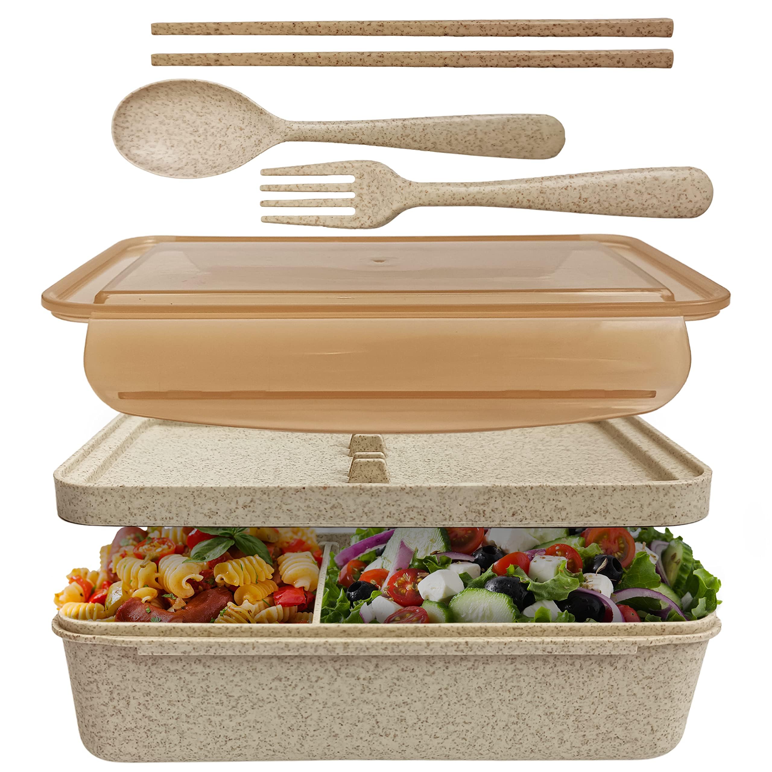 Alta Scelta Reusable Eco Friendly Leakproof Stackable Lunch Box for Childrens, Kids and Adults Microwavable Lunch Box Sustainable Container with Cutlery Set Adjustable compartments