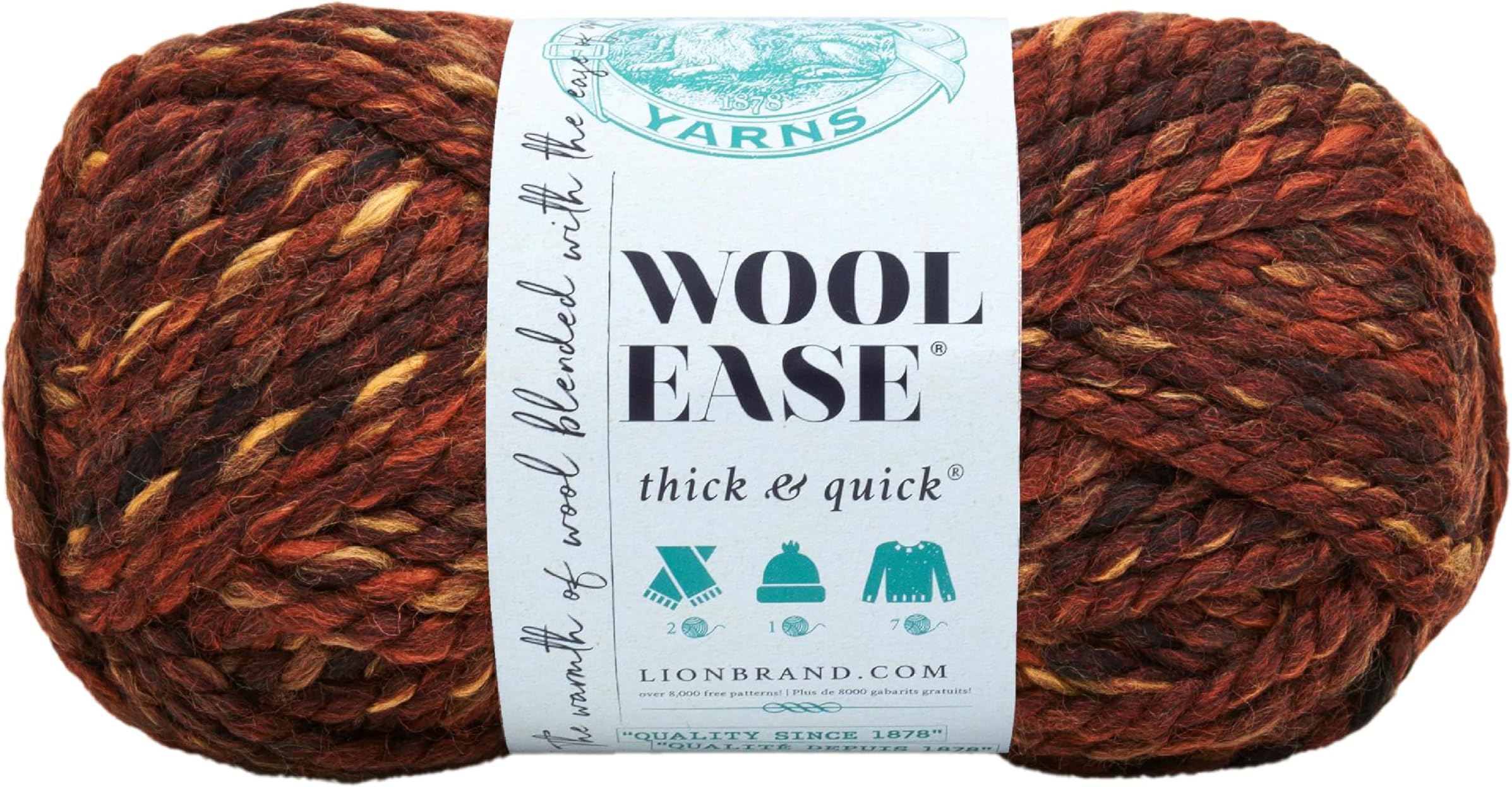 Lion Brand Yarn Wool-Ease Thick & Quick Yarn, Soft and Bulky Yarn for Knitting, Crocheting, and Crafting, 1 Skein, Sequoia