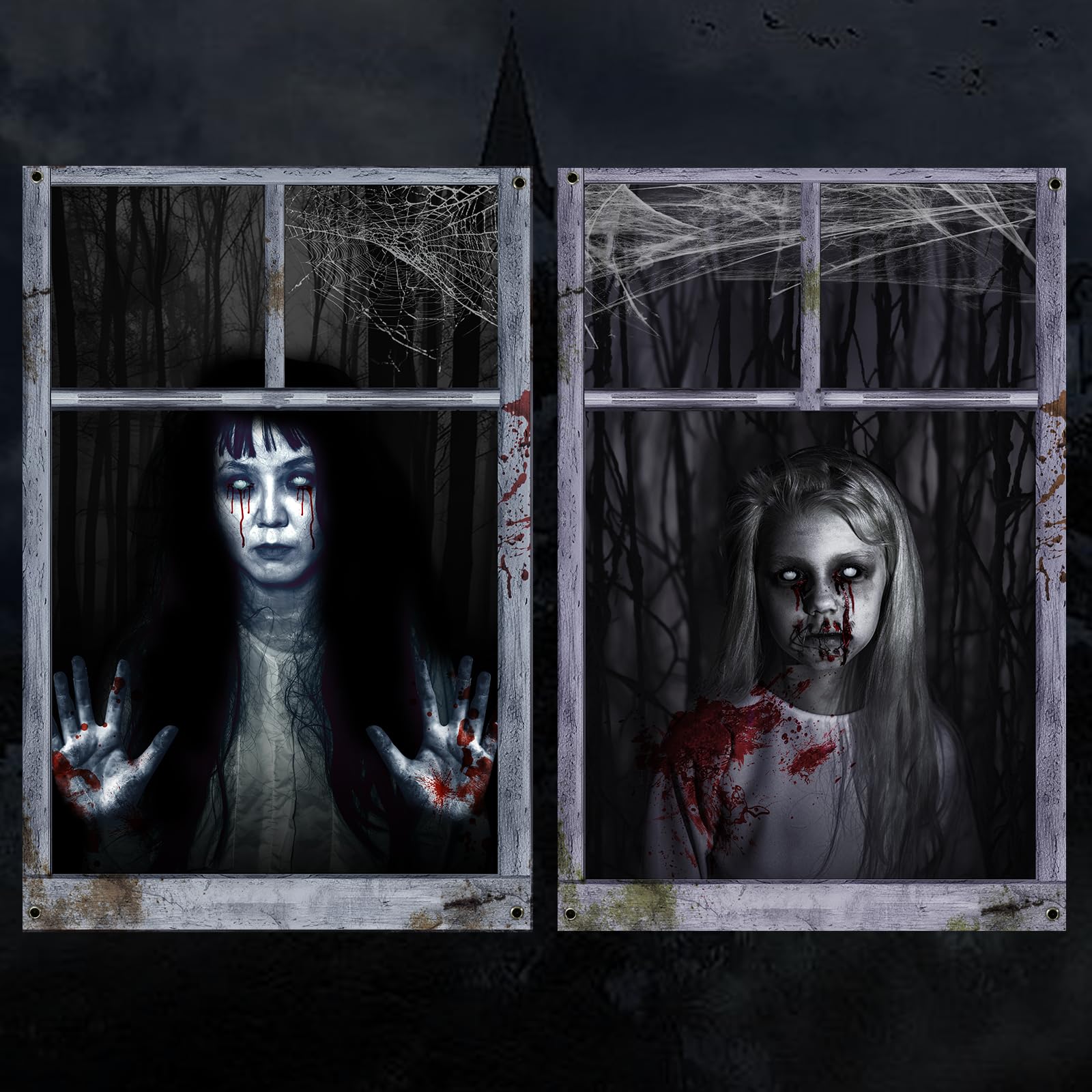 EDYCON 2 Pack Halloween Ghost Curtain Decorations - Female Ghost Window Cover for Indoor/Outdoor Party Decor