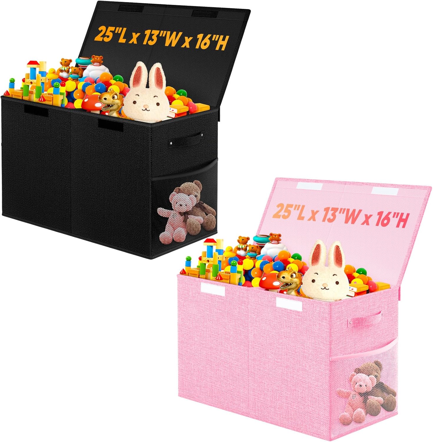 Large Toy Storage Box with Lid Divider, Sturdy Collapsible Toys Organizer Bins Chests Baskets for Kids Boys Girls, Nursery, Bedroom, Living Room, Playroom, Closet, 25"x13"x16"