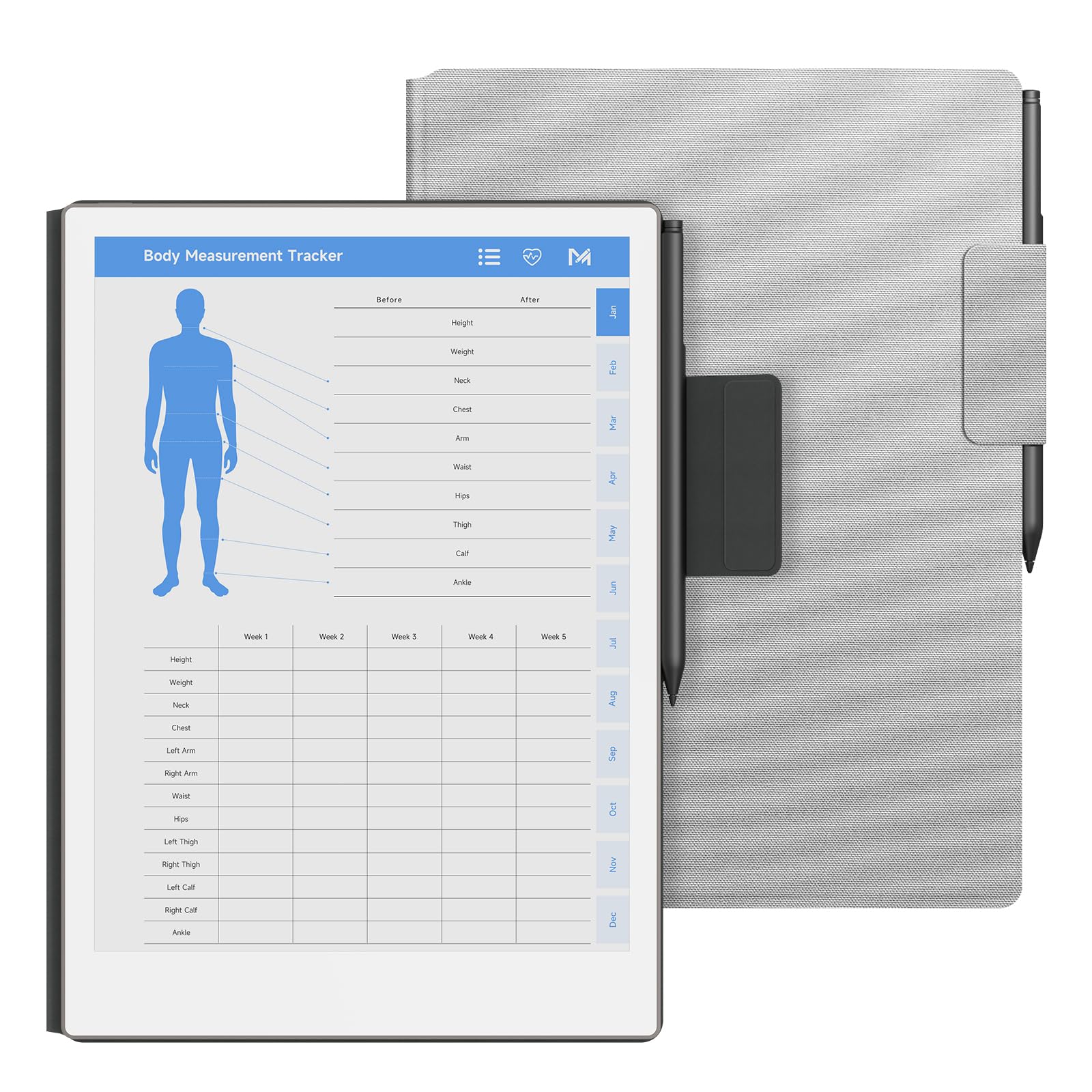 OLAIKE Hülle für 11,8 Remarkable Paper Pro Color Paper Tablet 2024 [Mit Praktische Vorlagen inklusive], Auto Wake/Sleep, Magnetische Premium PU-Leder Buch-Folio mit Stifthalter (Grau