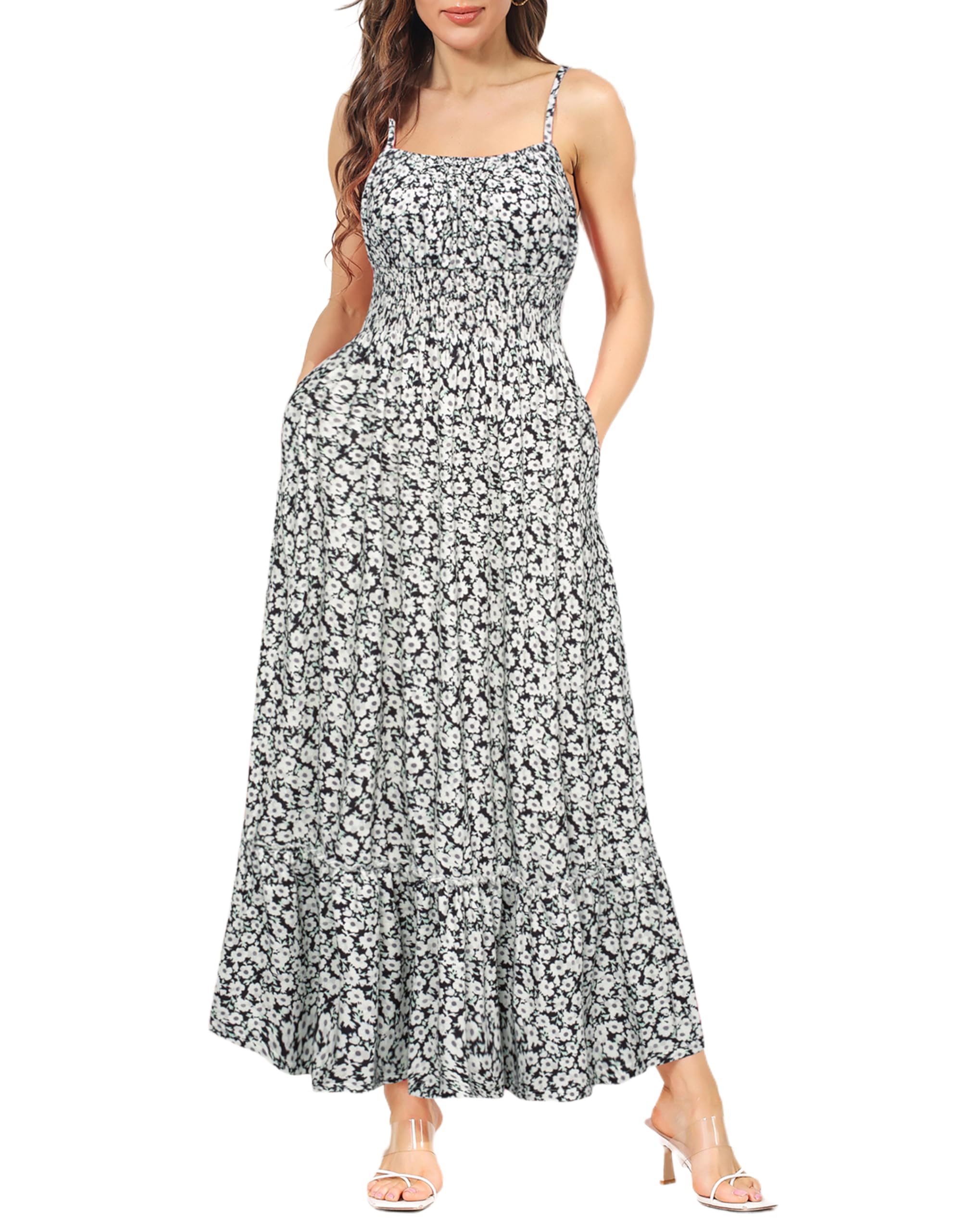 GRACE KARIN Robe Florale à Bretelle Bustier A-Line Taille Haute pour Femme à la Éte Plage Mode