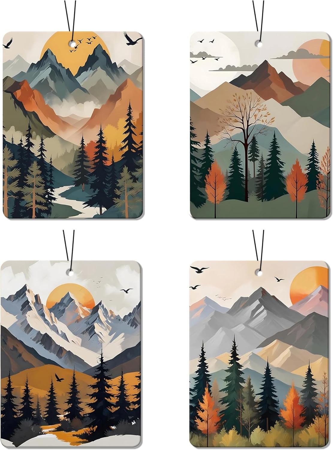 Mountain Landscape Car Air Freshener 4 Pcs | Nature Themed Hanging Air Freshener, Scenic Car Home Decor Gift for Nature Outdoor Lovers