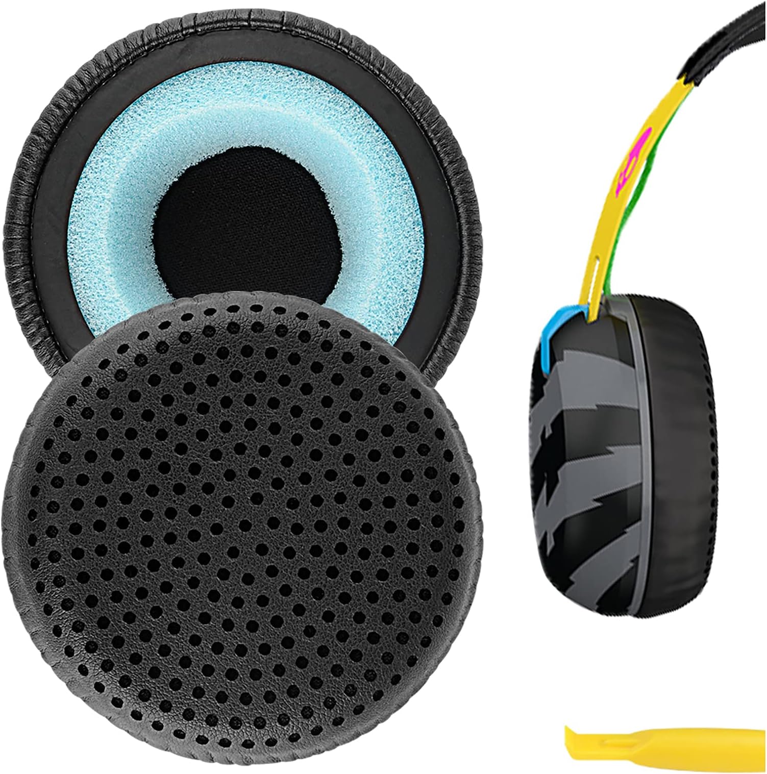 Geekria QuickFit Replacement Ear Pads for Skullcandy Grind Bluetooth Wireless Headphones Ear Cushions, Repair Parts (Black)