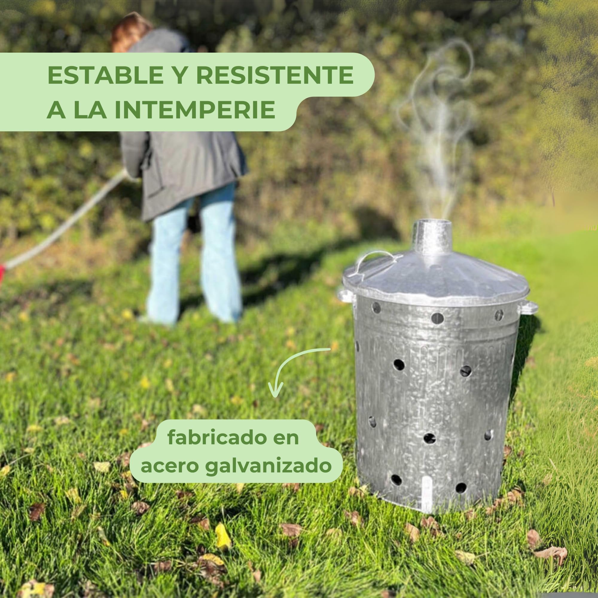 Rori Cubo de fuego XL para residuos de jardín con tapa, redondo, 110 l