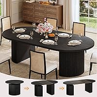 HUAHUU Extendable Round Dining Table 39-77 Inch for 4-8, Modern Farmhouse Kitchen Table with Fluted Base, Space-Saving Oval Design